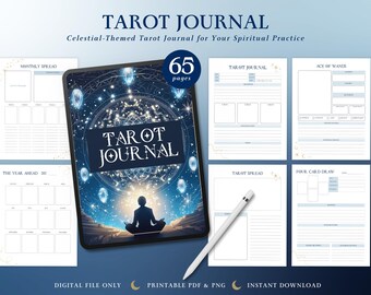 Celestial Tarot Journal | Moon Witchy Grimoire, Spiritual Reading Log (Digital Download)