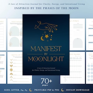 Manifestation Journal 2025 | Vision Board & Gratitude Printable Planner, Celestial Grimoire Digital Journal, Reflection PDF