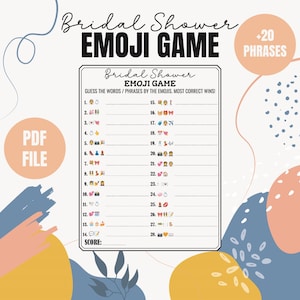 Bridal Shower Emoji Pictionary Game Printable | Guess Wedding Phrase Fun | Bridal Shower Emoji Game | Printable Bridal Party Game