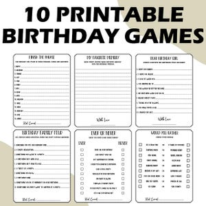 Juegos de cumpleaños para ella, juegos imprimibles para fiestas de cumpleaños para adultos, quién conoce mejor a la cumpleañera, tarjetas de felicitación de cumpleaños, pelea familiar de cumpleaños