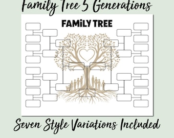 Family Tree Template 5 Generation, Fillable Family Tree Template, Printable for Family Reunion Gifts, Genealogy Chart, Pedigree Chart