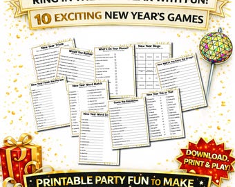 New Year Game Bundle Printable | New Year’s Eve Party Games with Answers | 10 Fun Games | Instant Download PDF