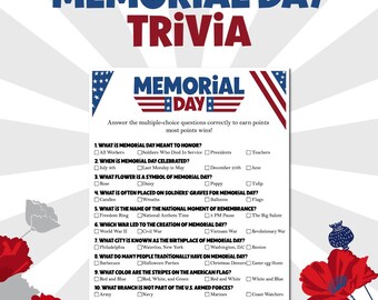 Trivia-spel Memorial Day: patriottische feestactiviteit (afdrukbare pdf)