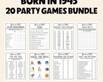80th Birthday Party Game Bundle | 1945 Party Games  Bundle | Fun Printable Games | 80th Birthday Games | Party Games | Adult Games