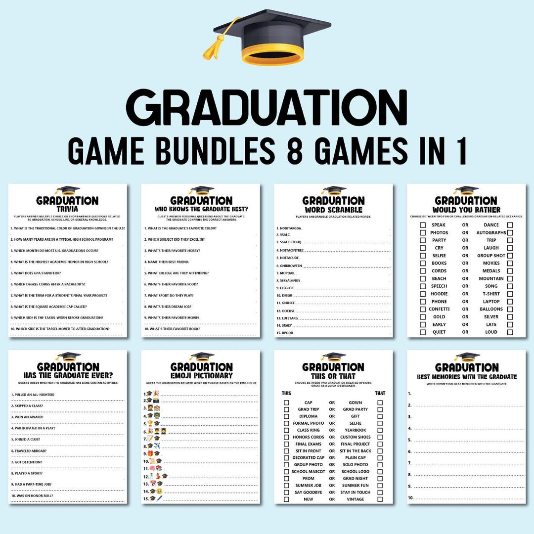 Graduation Party Games Bundle, Printable Grad Games Class of 2025 ...