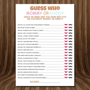 Gioco stampabile per baby shower "Indovina chi è mamma o papà", divertente gioco floreale per mamma o papà, attività neutra rispetto al genere, PDF scaricabile immediatamente.