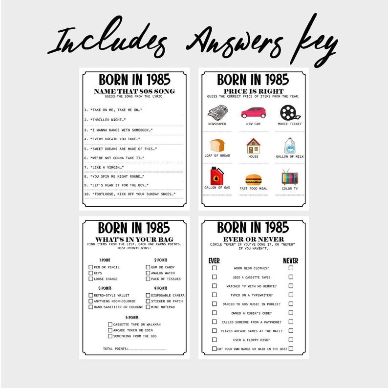 40th Birthday Party Games: Born in 1985 Nostalgia (printable Games) - Etsy