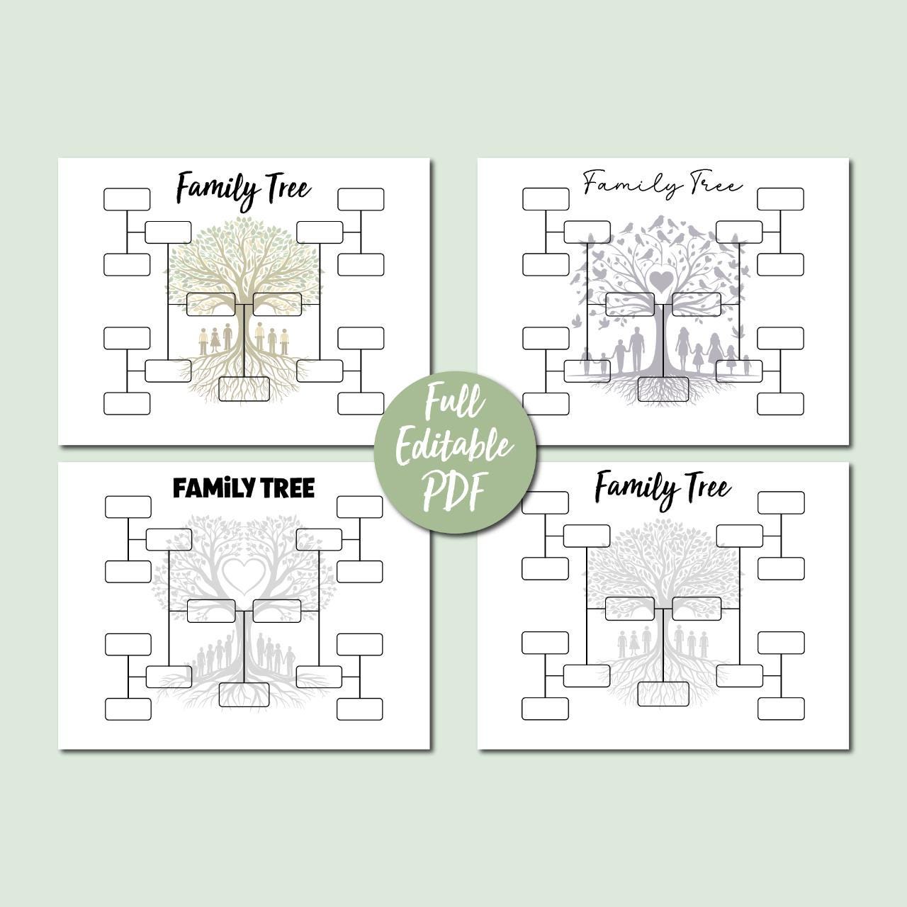 4-generation Family Tree Chart: Fillable Genealogy Pedigree (PDF) - Etsy