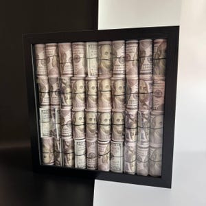 Gerahmte Dollarschein-Kunst – Schattenbox mit 100-Dollar-Geldrolle – Luxusgeschenk für Geschäftsleute – 30 x 30 cm Wanddekoration – Geld-Wandkunst
