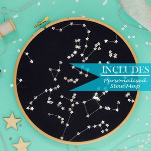 Craft Kit | Beginners Embroidery Kit | Personalised Star Map | Modern Embroidery | Newborn Baby | Wedding | Birthday | Custom Star Map