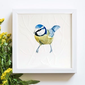 Cinciarella / Pittura ad acquerello della fauna selvatica / Opere d'arte originali / Regalo perfetto per gli amanti degli uccelli e della fauna selvatica / Regali per giardinieri / 6" per 6" quadrati