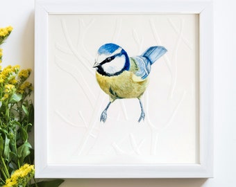 Blaumeise | Wildtiere Aquarell Gemälde | Originalkunstwerk | Perfektes Geschenk für Vogel- und Tierliebhaber | Gärtner Geschenk | 6" mal 6" im Quadrat