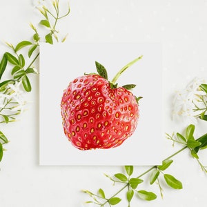 Fragola / Stampa Giclée / Quadrato / Basato sul dipinto ad acquerello originale / Regalo perfetto per giardinieri e amanti della natura