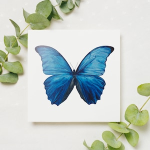Blaue Morpho Schmetterling Grußkarte nach Original Aquarell Kunst von Jerri Rose