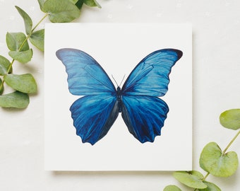 Blue Morpho Butterfly Blank Greeting Card from Original Watercolour Artwork by Artist Jerri Rose