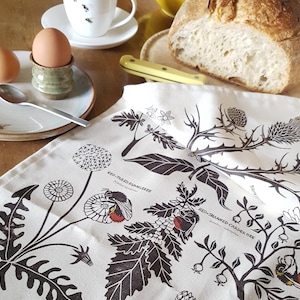Bumblebees identification 100% GOTS cotton charity tea towel, linocut print illustrations