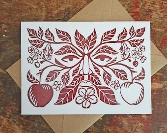 The Apple Tree Man, Somerset woodwose foliate face greetings card  7x5"