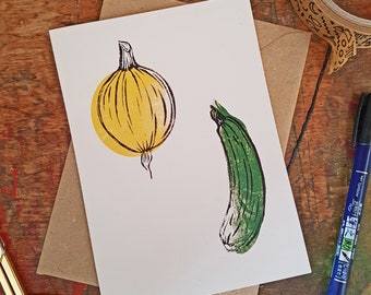 Courgettes simple block print recycled greetings card 7x5" Vegetable Garden