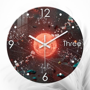 Modern Galaxy Wall Clock – Tempered Glass Silent Quartz Timepiece for Space-Themed Home or Office Decor