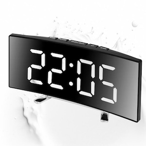 Modern Curved LED Mirror Alarm Clock – Silent Smart Desktop Clock with Large Display for Students, Bedrooms & Minimalist Room Decor
