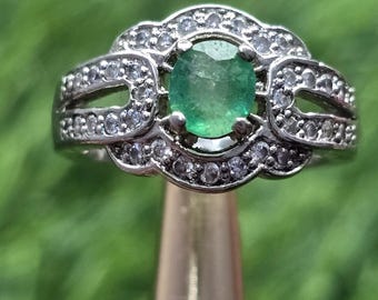 Emerald engagment Ring:Gemstone, silver 925 Fine Jewelry