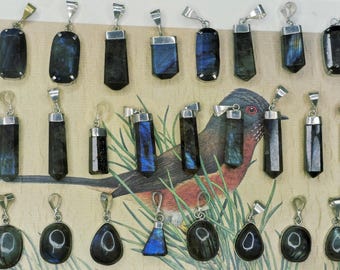 Labradorite 30-PiecePencil Point Pendants, 925 Silver Wholesale Lot