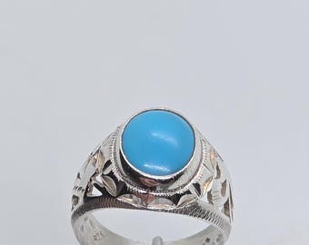 Kingman Turquoise Ring  Sky Blue Gemstone, Silver 925