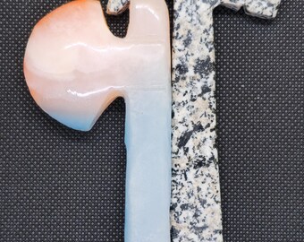 Handmade Carved Onyx Calcite & Jasper Hammer Stone