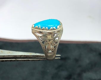 Turquoise Ring  Sky Blue Gemstone, Silver 925