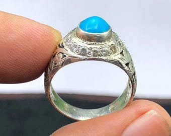 Kingman Turquoise Ring  Sky Blue Gemstone, Silver 925