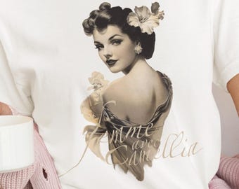 Camiseta vintage francesa para mujer: camiseta retro con estampado floral.