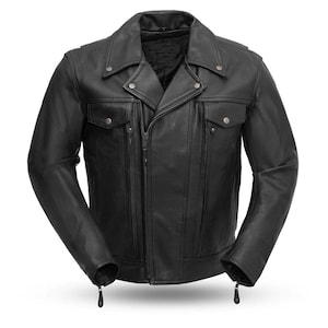 Blouson moto en cuir noir classique en cuir avec protection CE niveau 2