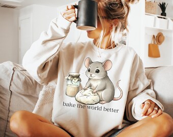 Sourdough Baking Mouse Crewneck, Cozy Homestead Sweatshirt, Gildan 18000