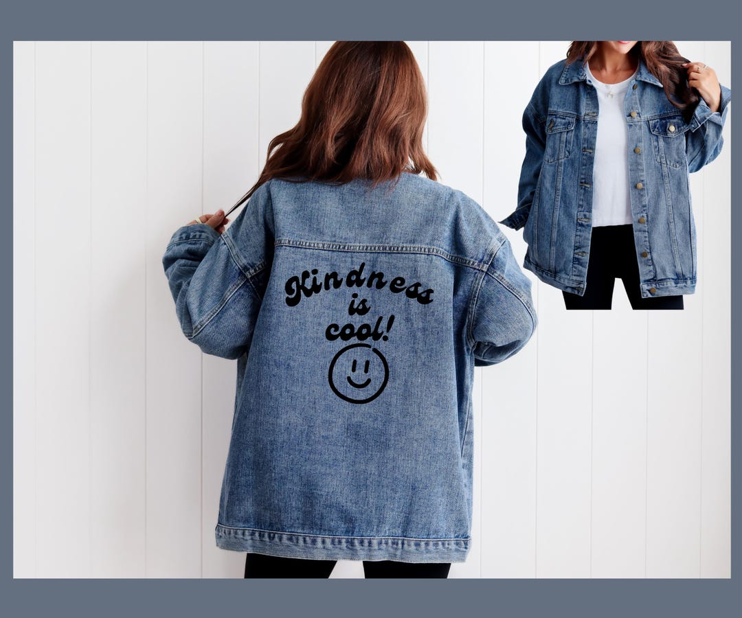Kindess Comp Jacket Kindness is Cool Jean Jacket for Teachers, Smiley Face Denim Jacket ...