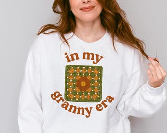 Sweat-shirt carré grand-mère | Pull ras du cou Gildan rétro au crochet
