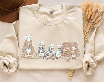 Sourdough Critters Crewneck Sweatshirt | Animals Baking Bread | Gildan 18000 | Cozy Cottagecore Baker Pullover | Bread Lover Gift