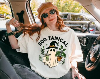 Boo-tanical Ghost Plant T-Shirt: Cottagecore Halloween Comfort Colors Tee