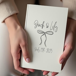 Coquette Bow Personalized Wedding Journal for Bride to Be, Custom Wedding Date and Names, Bride and Groom Gift, Wedding Planning Notebook