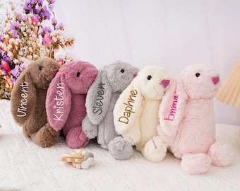 Conejito de peluche personalizado con nombre bordado, regalo para bebé
