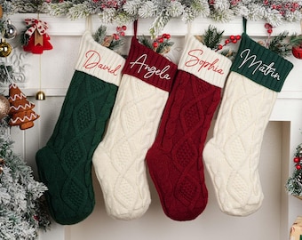 Embroidered Christmas Stocking, Personalized Knit Family Stocking