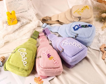 Custom Toddler Name Purse,Soft Corduroy Mini Sling Bag,Perfect Christmas Gift for Boys & Girls