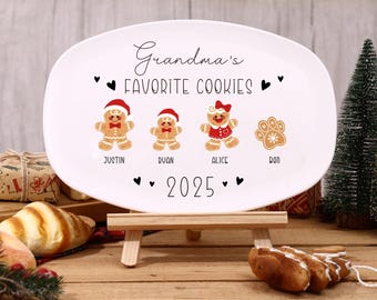 Assiette à biscuits préférée de grand-mère, plateau familial, assiettes de Noël en pain d'épice personnalisées, cadeaux grand-mère