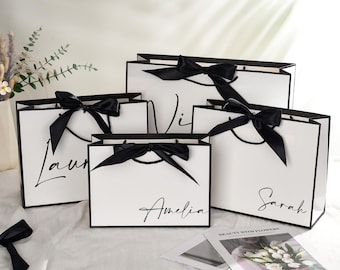 Personalized Bridesmaid Gift Bag, Elegant Wedding Ribbon Bag