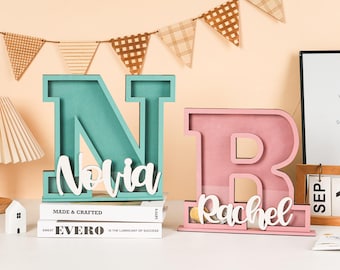 Personalized Wooden Letter Piggy Bank: Custom Name Coin Bank, Kids Christmas Gift