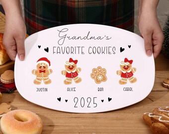 Assiette à biscuits personnalisée de Noël pour grand-mère : assiette familiale en pain d'épice avec prénoms de petits-enfants