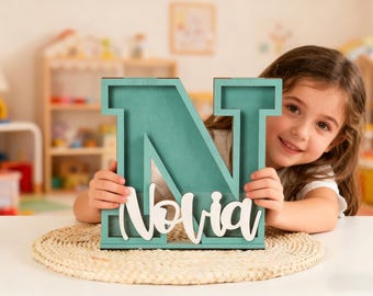 Personalized Wooden Letter Piggy Bank, Wood Gift For Kids, Custom Name Coin Bank