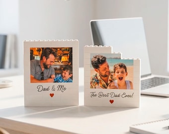 Photo Building Block Frame, Custom Daddy & Me Brick Keepsake, Father's Day Dad Gift