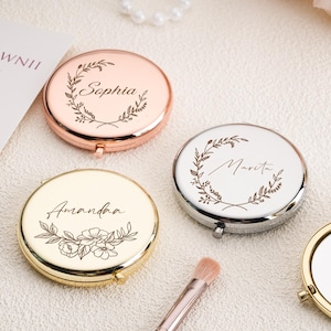 Personalized Compact Mirror,Birth Flower Pocket Mirror,Bridesmaid Gifts,Bridal Shower Gifts,Wedding Gifts,Engraved Pocket Mirror for Mother