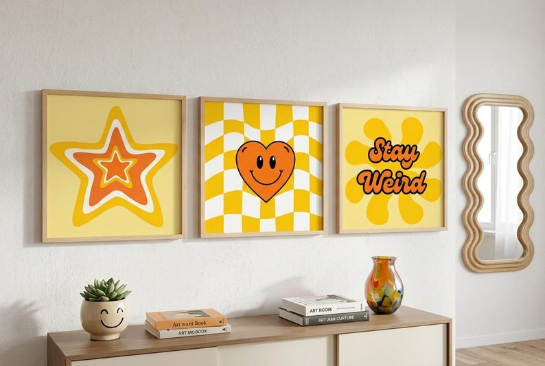 Dorm Room Wall Art, Trendy Teen Girl Room Decor, Groovy Aesthetic Art ...