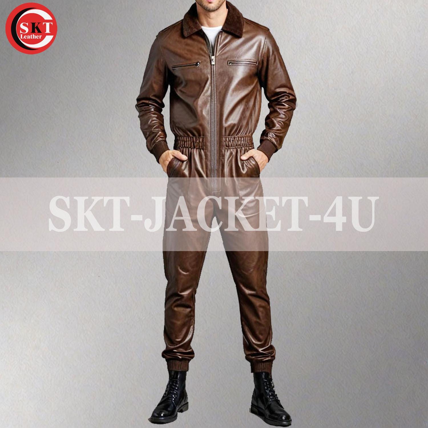 Men's Brown Sheep Leather Jumpsuit: Front Zipper Bodysuit - Etsy